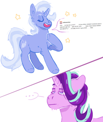 Size: 1280x1511 | Tagged: safe, artist:kittycoot, imported from derpibooru, starlight glimmer, trixie, pony, unicorn, ..., comic, dialogue, female, lesbian, shipping, stars, startrix, unamused