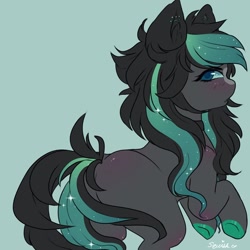 Size: 1080x1080 | Tagged: safe, artist:squishyashii, imported from derpibooru, oc, oc only, earth pony, pony, earth pony oc, ethereal mane, female, hoof polish, mare, signature, simple background, solo, starry mane, underhoof