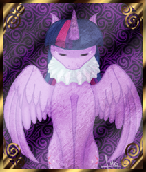 Size: 735x866 | Tagged: safe, artist:bluediamondoficial01, imported from derpibooru, twilight sparkle, alicorn, pony, eyes closed, female, mare, ruff (clothing), signature, solo, spread wings, twilight sparkle (alicorn), wings