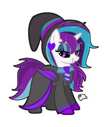 Size: 1057x1249 | Tagged: safe, artist:john sunrises, imported from derpibooru, oc, oc only, oc:sound flare, pony, cute, evil, hat, simple background, solo, transparent background, unibat, witch, witch hat