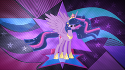 Size: 3840x2160 | Tagged: safe, artist:laszlvfx, artist:orin331, edit, imported from derpibooru, twilight sparkle, alicorn, pony, the last problem, abstract background, crown, female, hoof shoes, jewelry, mare, peytral, princess twilight 2.0, regalia, solo, twilight sparkle (alicorn), ultimate twilight, wallpaper, wallpaper edit