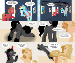 Size: 2562x2164 | Tagged: safe, artist:curiousglaistig, imported from derpibooru, king sombra, rainbow dash, oc, oc:backy, oc:pun, pony, ask pun, ask, censored, pirate dash, unnecessary censorship