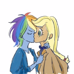 Size: 3000x3000 | Tagged: safe, artist:laya-21, imported from derpibooru, applejack, rainbow dash, equestria girls, appledash, duo, female, kissing, lesbian, shipping