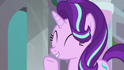 Size: 1920x1080 | Tagged: safe, imported from derpibooru, screencap, starlight glimmer, pony, unicorn, a horse shoe-in, ^^, cute, eyes closed, female, glimmerbetes, mare, smiling, solo