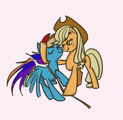 Size: 2744x2675 | Tagged: safe, artist:laya-21, imported from derpibooru, applejack, rainbow dash, earth pony, pegasus, pony, appledash, duo, female, lesbian, looking at each other, rope, shipping