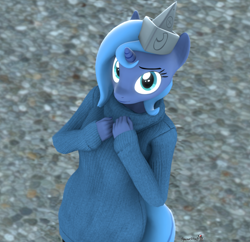 Size: 1116x1080 | Tagged: safe, artist:spinostud, imported from derpibooru, princess luna, anthro, unicorn, moonstuck, 3d, cartographer's cap, clothes, female, filly, hat, looking at you, paper boat, sfm pony, solo, source filmmaker, sweater, woona, younger