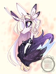 Size: 1024x1338 | Tagged: safe, artist:manella-art, imported from derpibooru, oc, oc only, oc:sunny moonlight, alicorn, pony, bust, chest fluff, ethereal wings, female, hybrid wings, magical lesbian spawn, mare, offspring, parent:rainbow dash, parent:twilight sparkle, parents:twidash, portrait, solo, watermark, wings