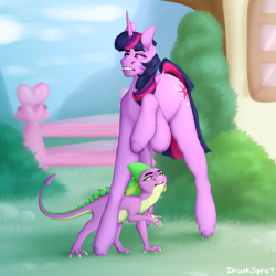 Size: 4000x4000 | Tagged: safe, artist:drunksprat, imported from derpibooru, spike, twilight sparkle, dragon, pony, unicorn, long legs, misleading thumbnail, wat