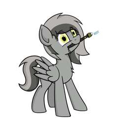 Size: 1200x1200 | Tagged: safe, artist:ponynamedmixtape, imported from derpibooru, oc, oc only, oc:graeyscale, oc:greyscale, pony, simple background, solo, stun baton, transparent background