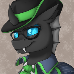 Size: 2000x2000 | Tagged: safe, artist:dreamy, artist:lionbun, artist:littledreamycat, imported from derpibooru, oc, oc:alibi, changeling, bust, commission, fedora, glasses, hat, profile picture, spy, team fortress 2, teamfortress2