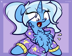 Size: 3250x2560 | Tagged: dead source, safe, artist:kimjoman, artist:php142, imported from derpibooru, trixie, pony, unicorn, alternate hairstyle, babysitter trixie, chest fluff, clothes, cute, diatrixes, female, fluffy, gameloft interpretation, high res, hoodie, impossibly large chest fluff, mare, open mouth, pigtails, ponytail, shocked, solo, sweat