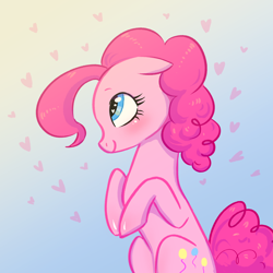 Size: 2048x2048 | Tagged: safe, artist:dumbdraws, imported from derpibooru, pinkie pie, earth pony, pony, blushing, cute, diapinkes, female, floppy ears, heart, heart eyes, high res, mare, profile, sitting, solo, wingding eyes