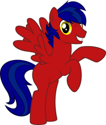 Size: 4072x4777 | Tagged: safe, artist:tales-fables, imported from derpibooru, oc, oc only, oc:grumman, pegasus, pony, bipedal, grin, male, pegasus oc, rearing, simple background, smiling, solo, stallion, story included, transparent background, wings