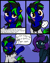 Size: 1280x1607 | Tagged: safe, artist:sjart117, imported from derpibooru, oc, oc only, oc:dust rock, oc:nyx, alicorn, unicorn, ask nyx, ask, ask dust rock, comic, introduction, permission given, rated pg-13, tumblr