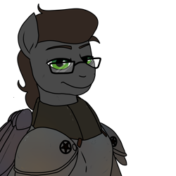 Size: 3000x3000 | Tagged: safe, artist:pony quarantine, imported from derpibooru, oc, oc only, oc:scott, anthro, pegasus, fallout equestria, armor, glasses, male, power armor, simple background, solo, stallion, transparent background