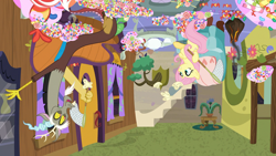 Size: 1920x1080 | Tagged: safe, imported from derpibooru, screencap, discord, fluttershy, draconequus, pegasus, pony, discordant harmony, candy, discord's house, duo, female, food, male, mare, tentacle plant, upside down