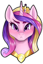 Size: 1600x2362 | Tagged: safe, artist:str1ker878, imported from derpibooru, princess cadance, alicorn, pony, >:<, blushing, bust, collaboration, commission, crown, female, jewelry, looking at you, mare, regalia, simple background, solo, transparent background, white outline