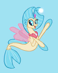 Size: 1560x1976 | Tagged: safe, artist:cybertronianbrony, imported from derpibooru, princess skystar, seapony (g4), my little pony: the movie, blue eyes, cute, female, fins, fish tail, flower, flower in hair, freckles, jewelry, looking at you, necklace, open mouth, pearl necklace, skyabetes, smiling, solo, wings