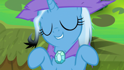 Size: 1920x1080 | Tagged: safe, imported from derpibooru, screencap, trixie, pony, unicorn, a horse shoe-in, eyes closed, female, mare, solo