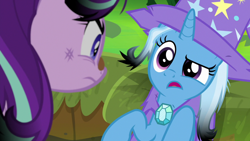 Size: 1920x1080 | Tagged: safe, imported from derpibooru, screencap, starlight glimmer, trixie, pony, unicorn, a horse shoe-in, burnt mane, clothes, female, hat, mare, scorched, trixie's hat