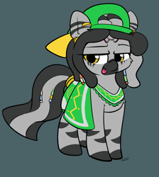 Size: 1132x1262 | Tagged: safe, artist:taurson, imported from derpibooru, oc, oc only, oc:silver needle, pony, zebra, :p, backwards ballcap, baseball cap, cap, cute, dreadlocks, ear piercing, earring, hair beads, hat, jewelry, piercing, solo, tail ring, tongue out, zebra oc