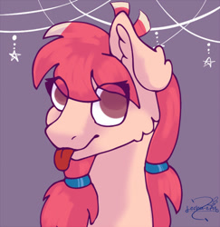 Size: 500x514 | Tagged: source needed, useless source url, safe, artist:lechu-zaz, imported from derpibooru, oc, oc only, oc:manta, pegasus, pony, :p, bust, pegasus oc, pigtails, stars, tongue out