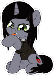 Size: 5000x6997 | Tagged: safe, artist:jhayarr23, imported from derpibooru, part of a set, pony, unicorn, behaving like a cat, clothes, commission, disguise, disguised siren, fangs, fluffy, grooming, happy, hoof licking, horn, jewelry, kellin quinn, licking, male, necklace, ponified, shirt, simple background, sitting, sleeping with sirens, slit eyes, slit pupils, solo, stallion, t-shirt, tongue out, transparent background, vector, ych result