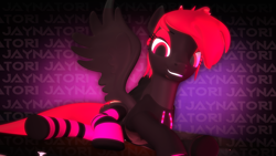 Size: 3840x2160 | Tagged: safe, artist:jaynatorburudragon, imported from derpibooru, oc, oc only, oc:jay nator, pegasus, pony, 3d, casual, clothes, lying down, socks, solo, source filmmaker, stockings, striped socks, sweatshirt, thigh highs, wings