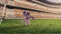 Size: 1232x695 | Tagged: safe, imported from derpibooru, screencap, twilight sparkle, alicorn, pony, book filled adventure, my little pony: pony life, my little pony: stop motion short, football, g4.5, kick, soccer field, sports, stop motion, twilight sparkle (alicorn)