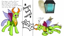 Size: 1280x720 | Tagged: safe, artist:termyotter, imported from derpibooru, thorax, changedling, changeling, behaving like a moth, bug zapper, bugs doing bug things, burnt, descriptive noise, fail, king thorax, lamp, male, solo, star wars, this ended in pain