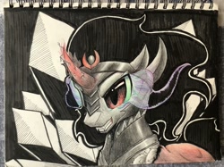 Size: 2134x1600 | Tagged: safe, artist:b_m, imported from derpibooru, king sombra, pony, unicorn, male, solo, sombra eyes, traditional art