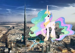 Size: 1600x1147 | Tagged: safe, artist:celestiaisbestponyyt, artist:illumnious, artist:princesslunayay, imported from derpibooru, princess celestia, alicorn, pony, burj khalifa, city, cute, cutelestia, deviantart, deviantart watermark, dubai, female, giant ponies in real life, giant pony, giantess, giantlestia, highrise ponies, irl, macro, mega celestia, mega giant, obtrusive watermark, photo, ponies in real life, watermark