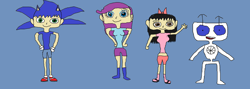 Size: 2538x908 | Tagged: safe, artist:sonicsuperstar1991, artist:user15432, imported from derpibooru, rarity, oc, oc:aaliyah, human, equestria girls, 1000 hours in ms paint, aaliyah, b.e.n, barely eqg related, belly, belly button, bow, clothes, hair bow, humanized, sega, sonic the hedgehog, sonic the hedgehog (series)