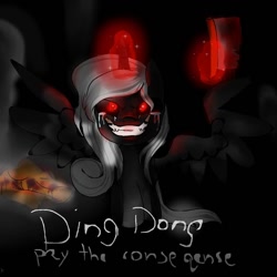 Size: 1080x1080 | Tagged: safe, artist:princessesmeraldaofficial, imported from derpibooru, oc, oc only, alicorn, pony, alicorn oc, crying, glowing eyes, glowing horn, grin, horn, magic, red eyes, smiling, solo, talking, telekinesis, wings