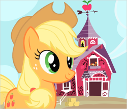 Size: 786x672 | Tagged: safe, imported from derpibooru, applejack, earth pony, pony, applejack's hat, cowboy hat, female, hat, solo, sweet apple acres, sweet apple acres barn, template