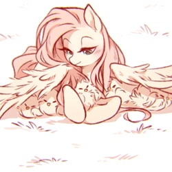 Size: 1150x1150 | Tagged: safe, artist:anonymous, imported from derpibooru, fluttershy, bird, chicken, pegasus, pony, /mlp/, 4chan, blushing, chick magnet, chicks, cute, drawthread, eyes closed, female, fluffy, fluttermom, grass, hiding behind wing, hiding under pony, hug, kindness, lidded eyes, mare, prone, shyabetes, smiling, solo, spread wings, weapons-grade cute, wing fluff, wing shelter, wings