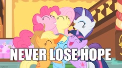 Size: 888x499 | Tagged: safe, edit, edited screencap, editor:lord you know who, imported from derpibooru, screencap, applejack, fluttershy, pinkie pie, rainbow dash, rarity, twilight sparkle, the cutie mark chronicles, caption, group hug, heartwarming, hug, image macro, inspirational, mane six, positive ponies, text