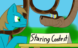 Size: 1890x1179 | Tagged: safe, artist:dzamie, imported from derpibooru, oc, snake, colored, digital art, hypnosis, kaa, kaa eyes, male, newbie artist training grounds, stallion, staring contest, the jungle book