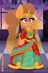 Size: 2400x3600 | Tagged: safe, artist:snakeythingy, imported from derpibooru, saffron masala, clothes, dress, gala dress, gown, grand galloping gala, story included, veil