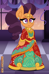 Size: 2400x3600 | Tagged: safe, alternate version, artist:snakeythingy, imported from derpibooru, saffron masala, clothes, dress, gala dress, gown, grand galloping gala, variant