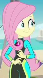 Size: 388x697 | Tagged: safe, imported from derpibooru, screencap, fluttershy, equestria girls, equestria girls series, too hot to handle, clothes, cropped, female, fluttershy's wetsuit, solo, swimsuit, wetsuit