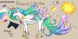 Size: 1485x745 | Tagged: safe, artist:ashurikrbg, imported from derpibooru, princess celestia, alicorn, pony, female, reference sheet, solo