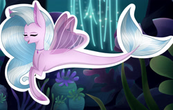 Size: 3070x1954 | Tagged: safe, artist:hestiay, imported from derpibooru, silverstream, seapony (g4), coral, cute, diastreamies, eyes closed, female, fin wings, fins, fish tail, flowing mane, jewelry, necklace, open mouth, seapony silverstream, seaquestria, solo, swimming, underwater, water, wings