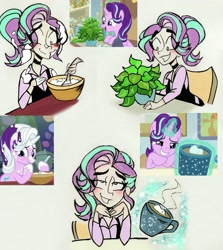 Size: 2607x2929 | Tagged: safe, artist:citi, imported from derpibooru, screencap, phyllis, starlight glimmer, human, pony, unicorn, a horse shoe-in, every little thing she does, marks for effort, chocolate, cute, empathy cocoa, female, flour, food, glimmerbetes, hot chocolate, humanized, magic, mare, marshmallow, scene interpretation, screencap reference, smiling, solo, telekinesis, traditional art