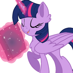 Size: 768x768 | Tagged: safe, artist:tatianabeyzer, imported from derpibooru, twilight sparkle, alicorn, pony, book, bookhorse, chest fluff, cute, ear fluff, eyes closed, female, folded wings, glowing horn, horn, large wings, magic, mare, simple background, solo, telekinesis, transparent background, twiabetes, twilight sparkle (alicorn), wings