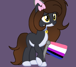 Size: 660x579 | Tagged: safe, artist:circuspaparazzi5678, imported from derpibooru, oc, oc only, oc:katherine, cat, cat pony, earth pony, original species, pony, base used, bell, bell collar, bow, cat bell, cat collar, cat ears, collar, genderfluid, genderfluid pride flag, pride, pride flag, pride month, smiling, solo