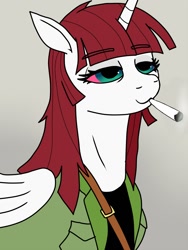 Size: 1128x1500 | Tagged: safe, artist:pony quarantine, edit, imported from derpibooru, oc, oc only, oc:fausticorn, alicorn, pony, drugs, high, joint, lauren faust, marijuana, smoke, smoke weed erryday, smoke weed everyday, smoking, solo, stoned