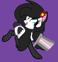 Size: 694x740 | Tagged: safe, artist:circuspaparazzi5678, imported from derpibooru, oc, oc only, oc:bamboo breeze, bear, panda, panda pony, pegasus, pony, base used, cute, demigirl, demigirl pride flag, flower, flower in hair, paws, pride, pride flag, solo