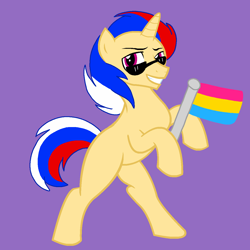 Size: 1200x1200 | Tagged: safe, artist:circuspaparazzi5678, imported from derpibooru, oc, oc only, oc:daring bash, pony, unicorn, base used, pansexual, pansexual pride flag, pride, pride flag, pride month, solo, sunglasses