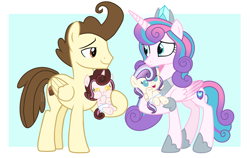 Size: 2461x1553 | Tagged: safe, artist:interstellar-quartz, imported from derpibooru, pound cake, princess flurry heart, oc, oc:valentine sweetness, oc:wintry romance, pony, baby, baby pony, female, male, offspring, older, older flurry heart, parent:pound cake, parent:princess flurry heart, parents:poundflurry, poundflurry, shipping, straight